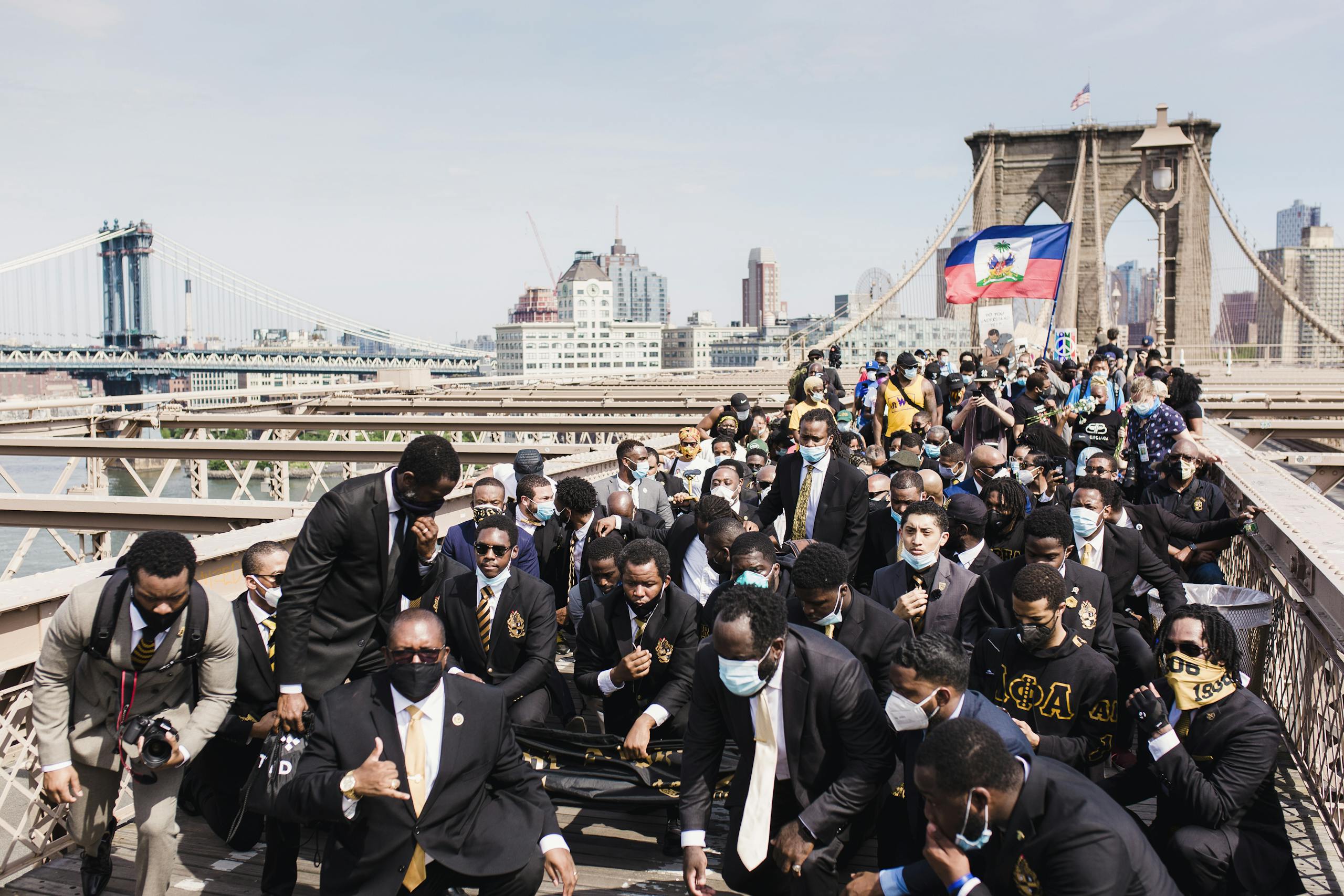 Crowd of Protesters Kneeling